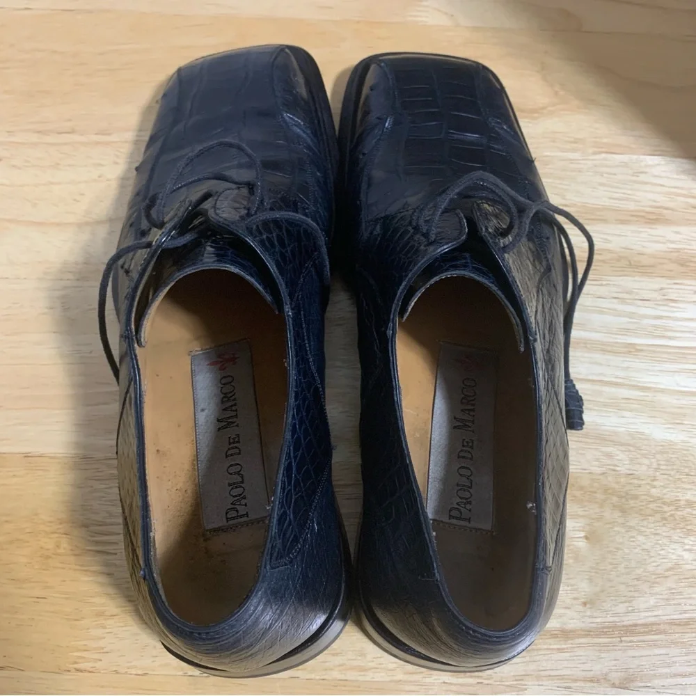 VTG Paolo De Marco Genuine Crocodile Alligator‎ Black Split Toe Loafers Shoes 8